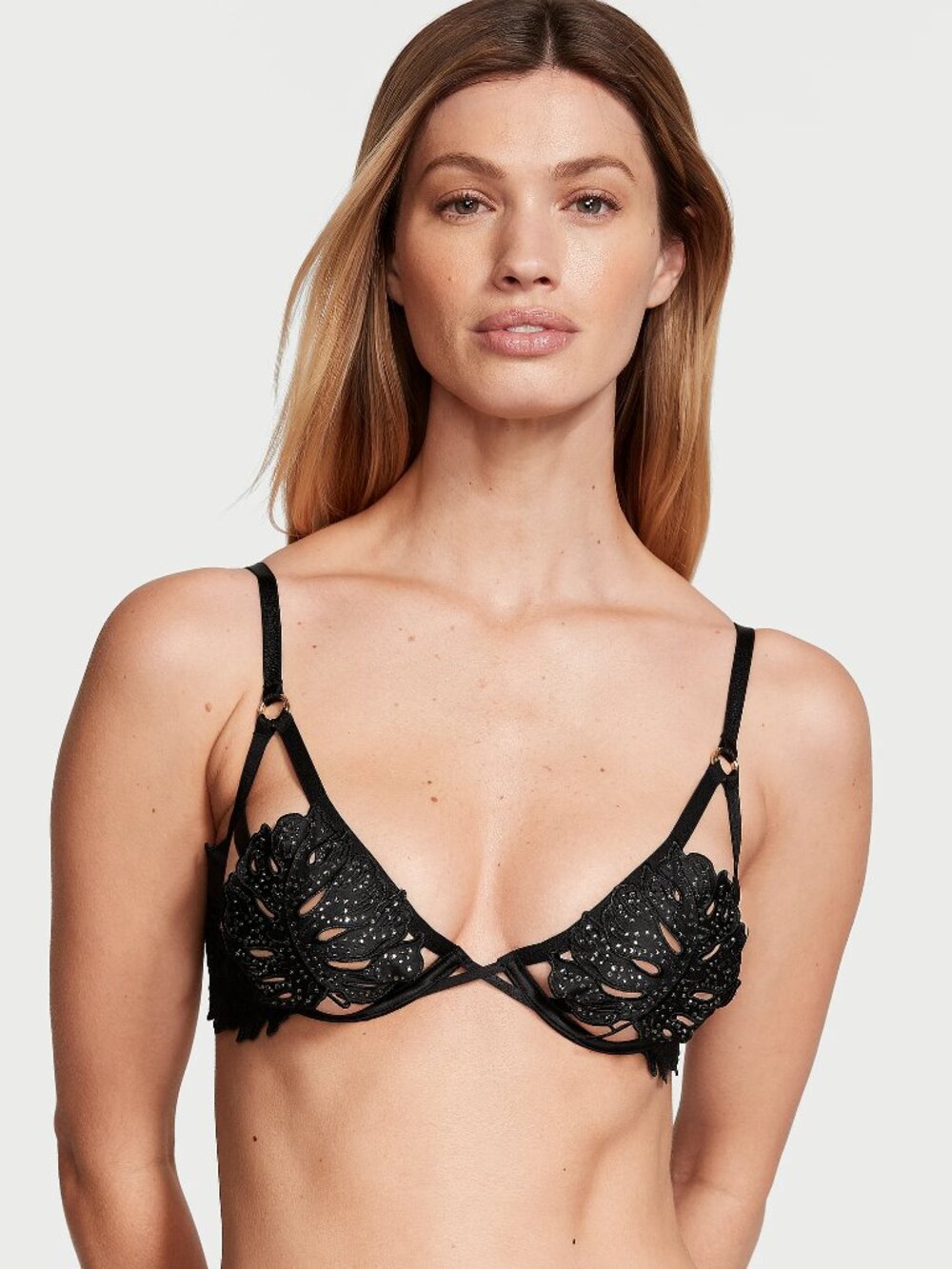 34DD Victorias Secret Very Sexy Embellished Semi-Open Low-Cut Demi Bra Bling $70